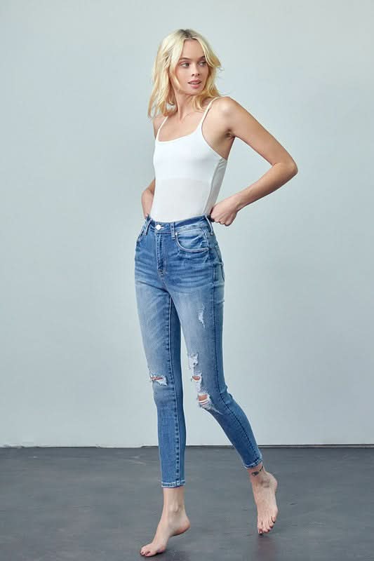 HIGH RISE ANKLE SKINNY JEANS - Love Salve